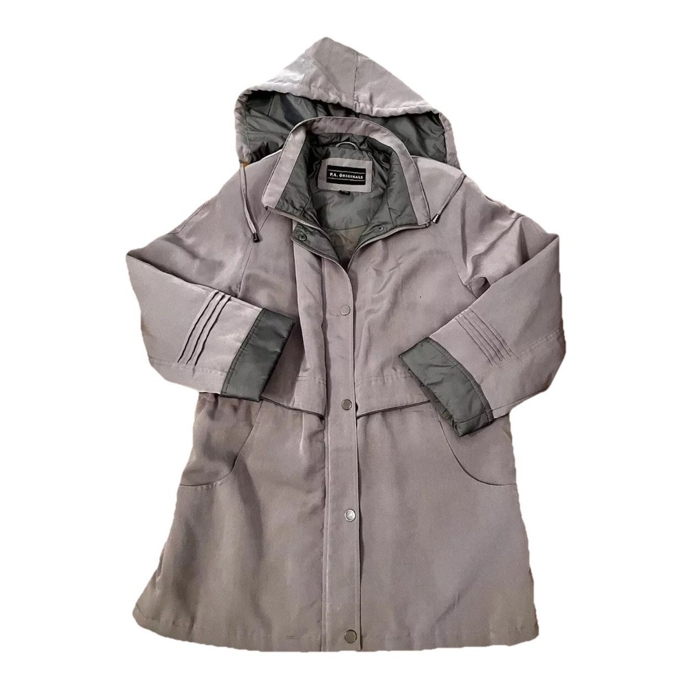 PA Originals Winter Coat‎ Womens L Beige Pockets Zip Snap Hooded Lined Jacket